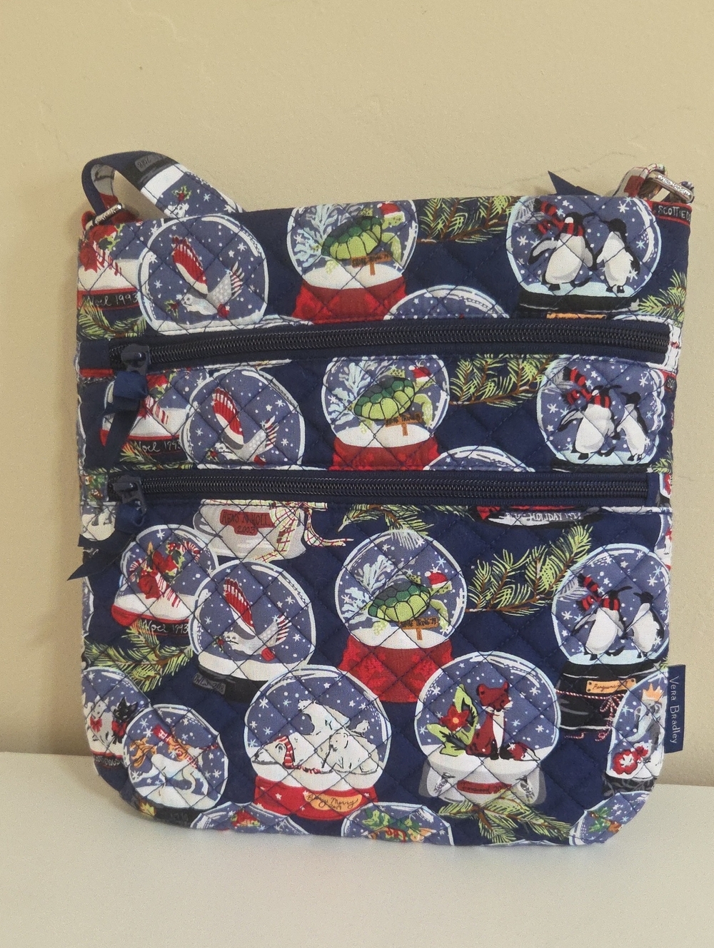 Vera Bradley Quilted Navy Snow Globe Print Crossbody Bag